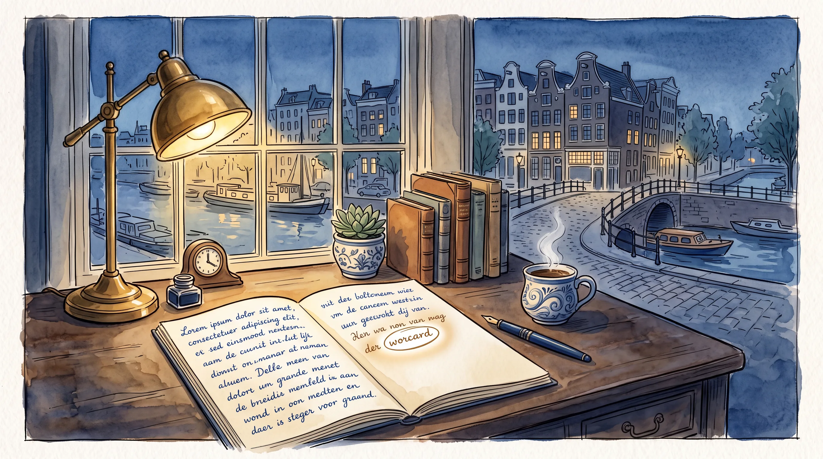 Atmospheric study scene representing feedback op schrijfvaardigheid in Delft