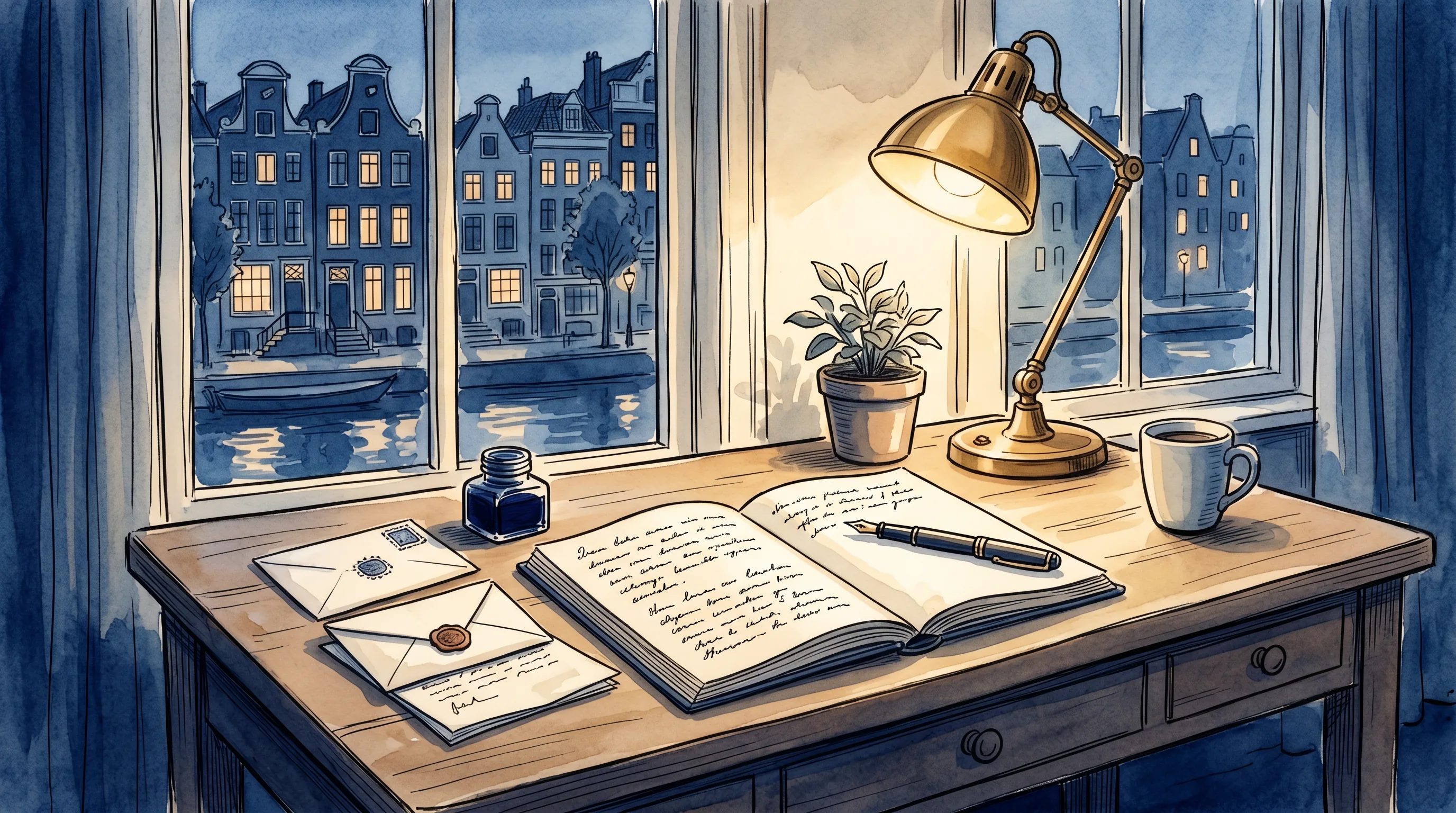 Atmospheric study scene representing NT2 Schrijven oefenen in Delft