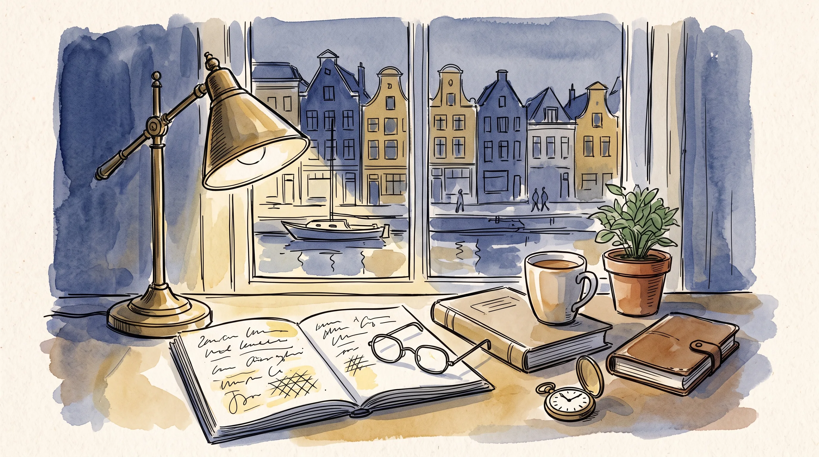 Atmospheric study scene representing weighing a course against self-study for NT2 Spreken, in Delft
